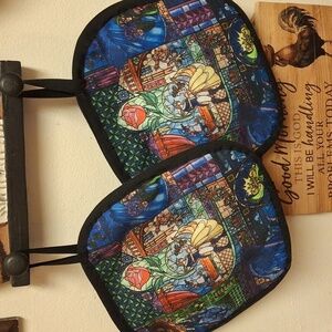 Colorful Stained Glass Art Pot Holders Featuring Beauty And The Beast